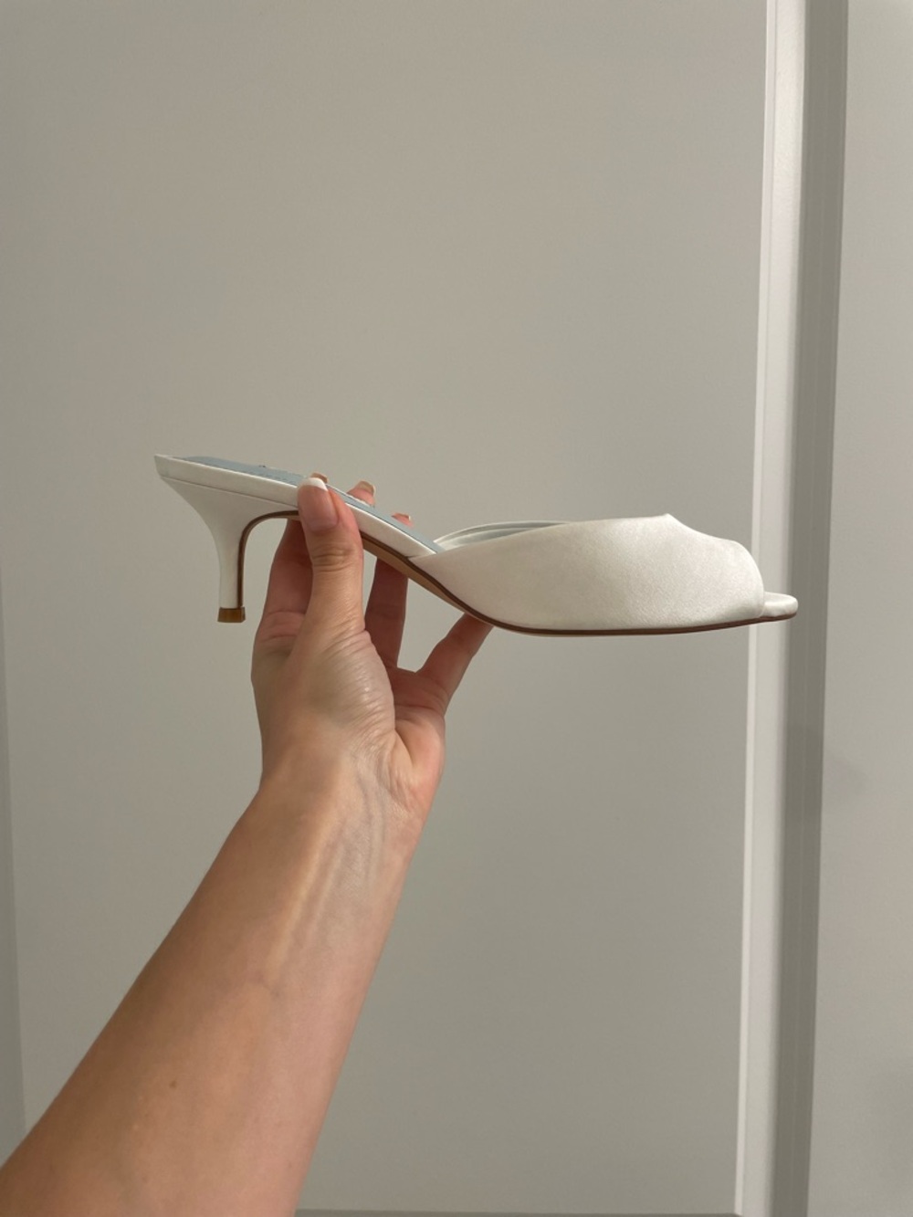 Nine West White Satin Peep-Toe Mules - Picture 9 of 12